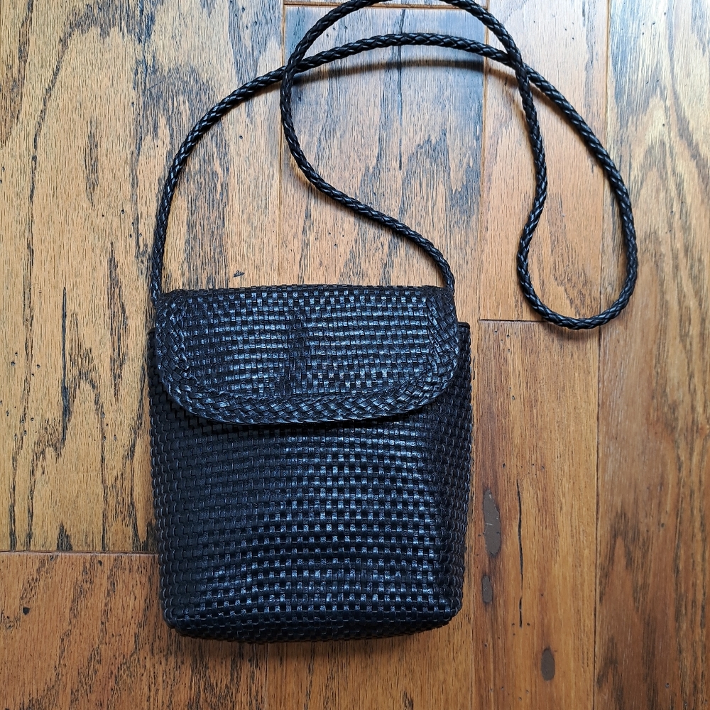 Vintage Brahmin Black Woven Leather Crossbody Bag Excellent
